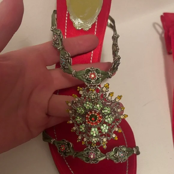 Rene Caovilla Red and Gold Embellished Heels - Picture 3 of 8